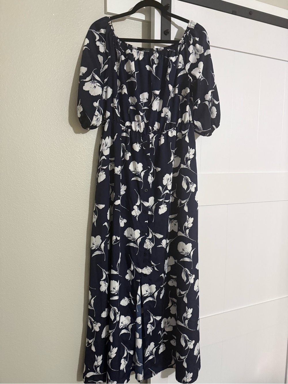 Black Floral Maxi Dress with White Blossom Print